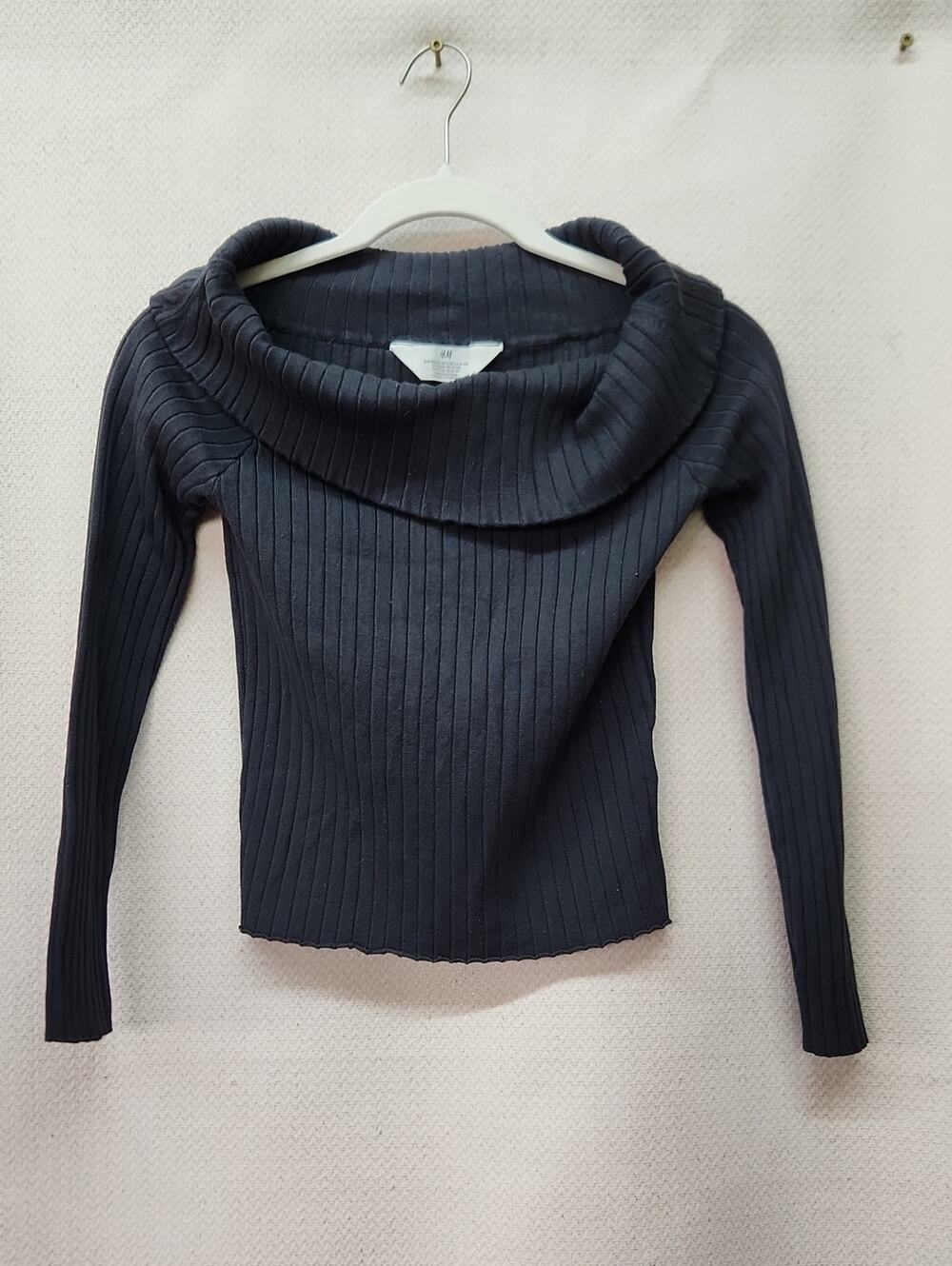 H&M Black Ribbed Off-Shoulder Cowl Neck Sweater